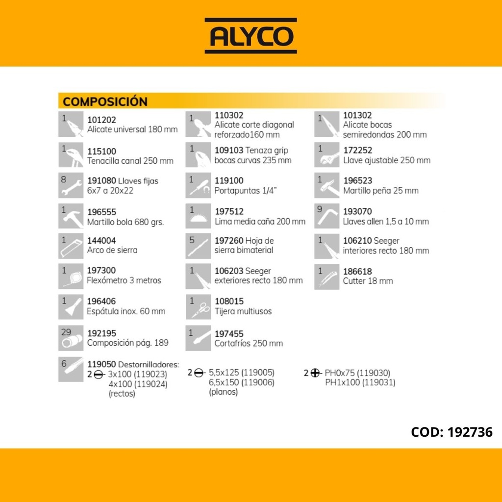 BOITE METALLIQUE DE 5 CASIERS GARNI AVEC 80 OUTILS - ALYCO