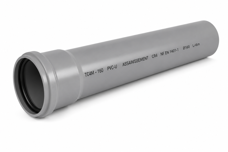 TUBE PVC ASSAINISSEMENT CR8 EXTREMITES LISSES ( TC8L )