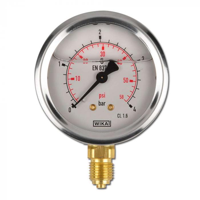 [MANABBM638RV--10] MANOMÈTRE BIMETAL A BOITIER INOX A BAIN DE GLYCERINE Ø 63 - RACCORD LAITON VERTICAL 1/4" (-1 + 0 bar)