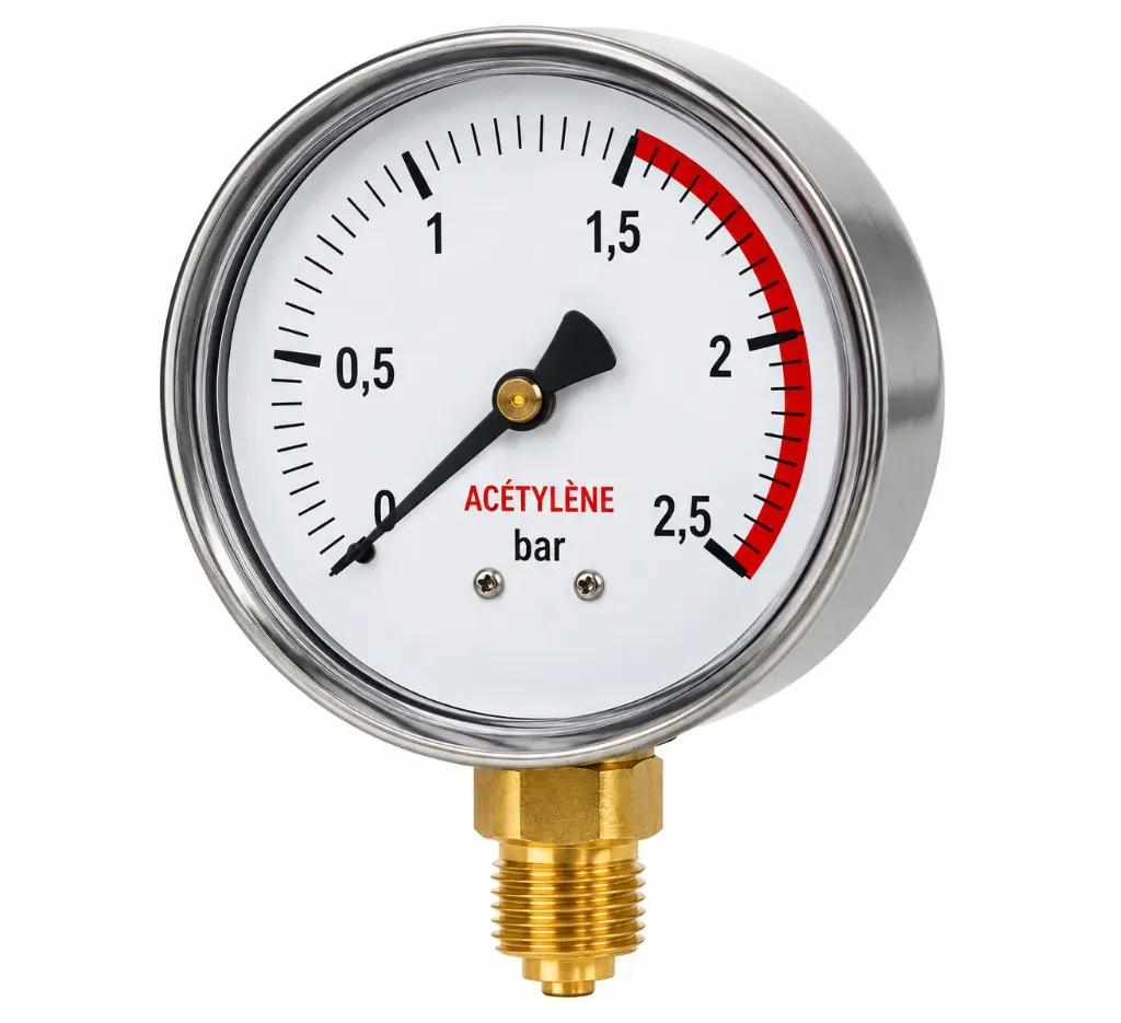 MANOMÈTRE À TUBE DE BOURDON POUR ACÉTYLÈNE – Ø63 MM – ISO 5171