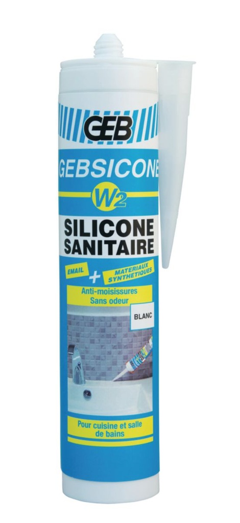 [GEBSICONEW2-1] MASTIC SILICONE NEUTRE (ALCOOL / ALCOXY) AVEC EFFET FONGISTATIQUE - GEBSICONE W2- 310ml (Blanc)