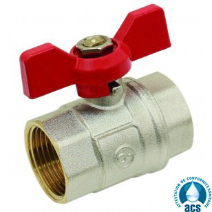 [ABSLAI02-25] VANNE À SPHÈRE LAITON F / F - SÉRIE ALPINE - PASSAGE INTÉGRAL - MANETTE PAPILLON ROUGE (DN 25)