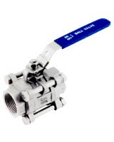 [ABSIN06-50-B] ROBINET A BOISSEAU SPHERIQUE 3 PIECES INOX PASSAGE INTEGRAL POIGNEE ACIER PLATE BLEU (DN 50, BW)