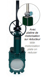 VANNE A GUILLOTINE FONTE DUCTILE A TIGE  MONTANTE A REDUCTEUR MANUEL - MOTORISABLE