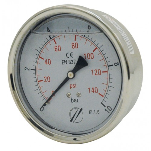 [MANABIN10015AX--10] MANOMÈTRE GLYCERINE INOX AXIAL 1/2" Ø100 (-1 + 0 bar)