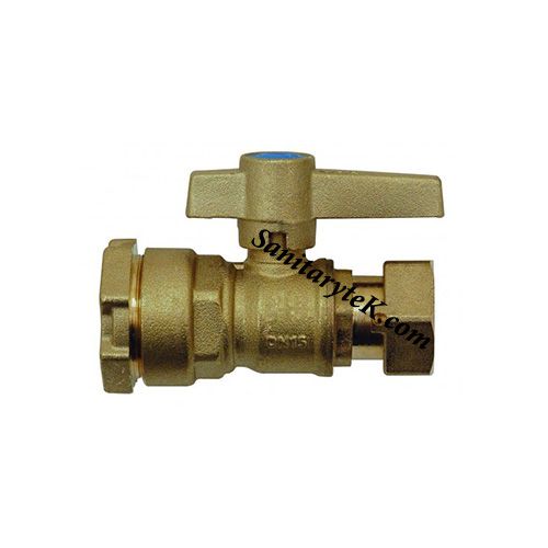 [ABSCE-20x3/4] VANNE A SPHERE POUR COMPTEUR D'EAU - DROITE A RACCORD INCORPORE - AVEC VERROULLAGE DE LA POIGNEE (M 10X16)