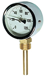 [TCBAZLI80PV4-100] THERMOMETRE A CADRAN - BOITIER ACIER ZINGUE - LUNETTE INOX Ø80 - RACCORD LAITON 1/2" 0 A 200°C AVEC DOIGT DE GANT (100mm)