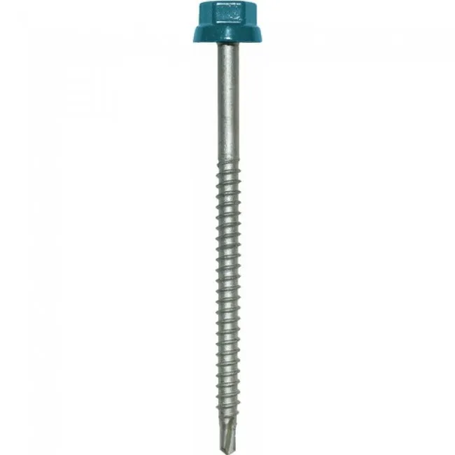 VIS AUTOPERCEUSE POUR BAC ACIER SUR SUPPORT BOIS – TÊTE HEXAGONALE ZAMAK – Ø6,3 MM - CLE 12 - BOÎTE DE 100 (Ø6,3 × 75 mm, RAL 5008 Bleu gris)