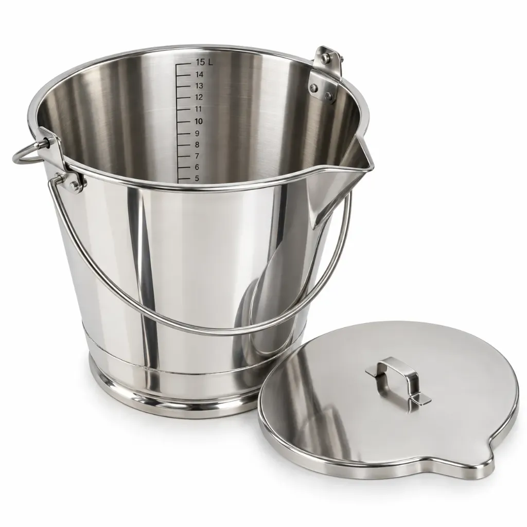 [SEIGBV304-015] SEAU INDUSTRIEL GRADUÉ À BEC VERSEUR – INOX ALIMENTAIRE (Bidon de 15 L, AISI304)
