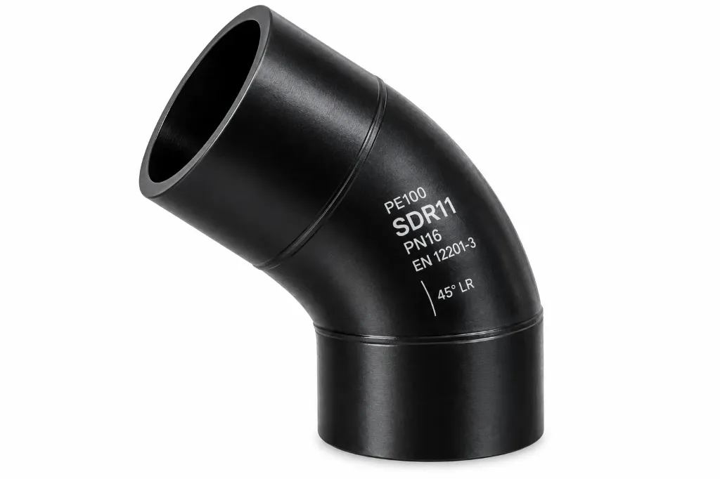 COUDE 45° LR À BOUTS LISSES – PE100 – SDR11 – PN16 – EN 12201-3
