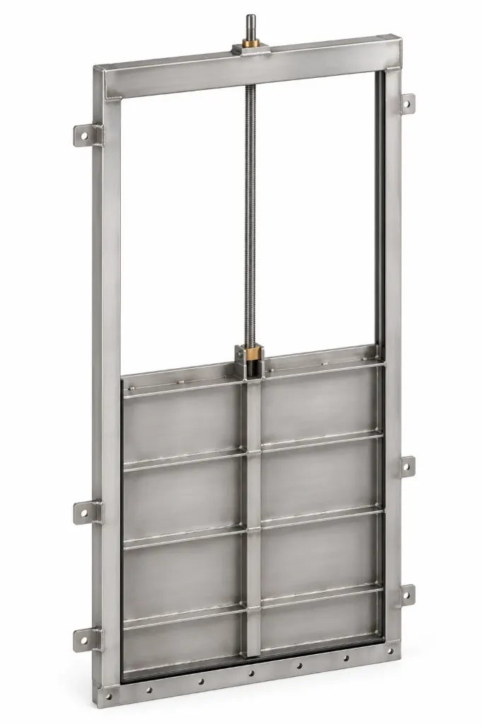 VANNE MURALE D’ISOLEMENT – INOX – JOINT EPDM – ÉTANCHÉITÉ BIDIRECTIONNELLE 4 CÔTÉS – TIGE NON MONTANTE – 6 mCE