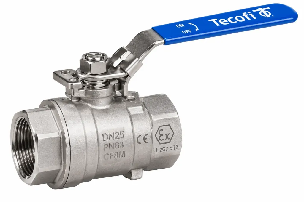VANNE À BOISSEAU SPHÉRIQUE INOX 316 – 2 PIÈCES – PASSAGE INTÉGRAL – F/F BSP – ATEX