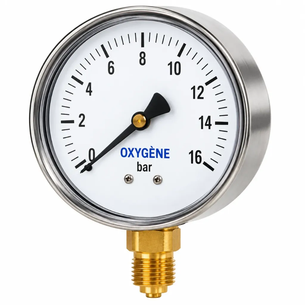 MANOMÈTRE À TUBE DE BOURDON POUR OXYGÈNE – Ø63 MM – ISO 5171