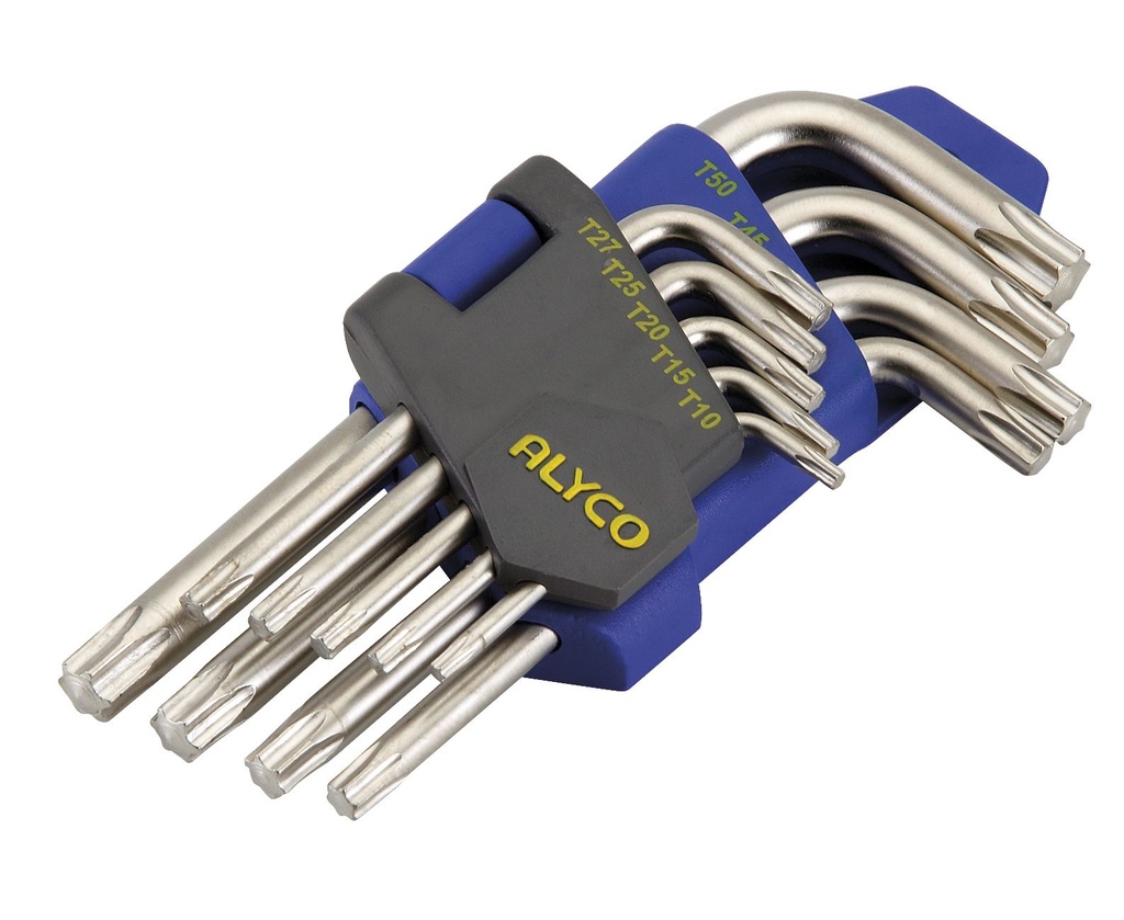 [193270] JEU DE 9 CLES TORX SUPPORT PLASTIQUE ( T10, T15, T20, T25, T27, T30, T40, T45, T50)
