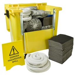[KIATL-600L] KIT D'INTERVENTION ABSORBANT TOUS LIQUIDES - ABSORPTION 600 LITRES + CAISSE PALETTE 535 LITRES AVEC COUVERCLES ET 4 ROULETTES